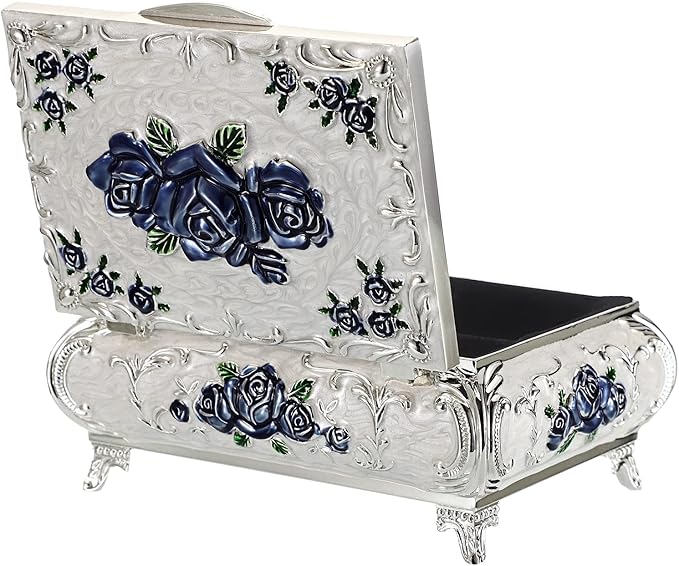 Hipiwe Metal Decorative Jewelry Box Vintage Treasure Chest Case Ornate Trinket Organizer Earrings Necklace Bracelet Storage Box Ring Holder Keepsake Box for Women - Image 9