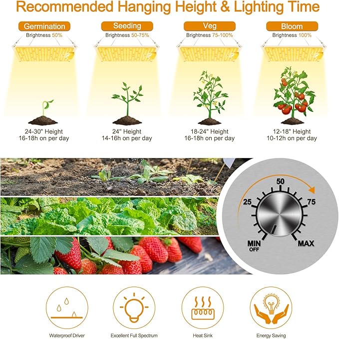 LED Grow Light, SP1500 Sunlike Full Spectrum Dimmable Plant Lights with Thermometer, Growing Lamps for Indoor Plants Seedlings Veg Bloom 4.5x4.5ft - Image 5