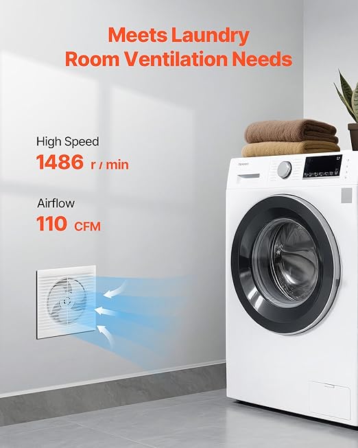 VEVOR Through-the-Wall Ventilation Fan， White Grille, 110 CFM, 6.8" Diameter Exhaust Fan Duct with 10-Inch Retractable Hose for Kitchen, Living & Laundry Room Workshop - Image 5