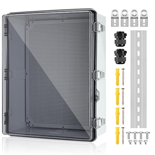 Waterproof Electrical Junction Box Outdoor, IP67 ABS Plastic Weatherproof Electrical Enclosure with Aluminum DIN Rail, Mounting Platem for WiFi Project, Clear (20.1''×16.1''×7.9'') by TOTUFY