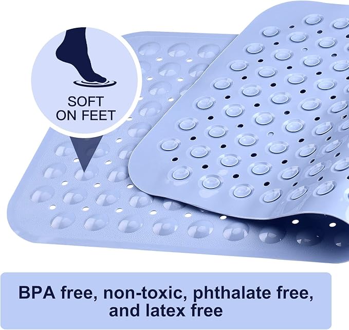 YINENN Bath Tub Shower Stall Mats 31x15.5 Inch Non-Slip and Latex Free,Bathtub Mat with Suction Cups,Machine Washable Bathroom Mats with Drain Holes (Light Blue) - Image 5
