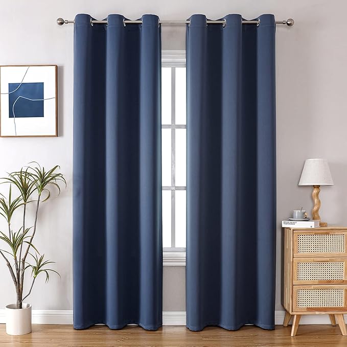 ChrisDowa Grommet Blackout Curtains for Bedroom and Living Room - 2 Panels Set Thermal Insulated Room Darkening Curtains (Stone Blue, 42W x 84L) by ChrisDowa