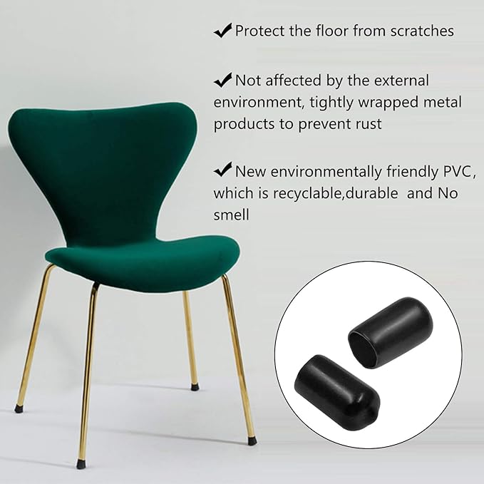 12Pcs Round Rubber End Caps 5/8" (16mm) ID Vinyl Flexible Bolt Chair Foot Covers Screw Thread Chair Leg Protectors for Round Tubing Bolt Desk Chair Leg (Black) - Image 5
