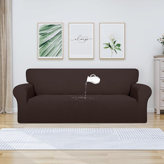 PureFit 100% Dual Waterproof Couch Cover Slipcovers for Couches and Sofas - Stretch Non Slip Fleece Sofa Covers Washable, Leakproof Furniture Protector for Kids, Pets, Dog (Oversized Sofa, Chocolate) - Image 2