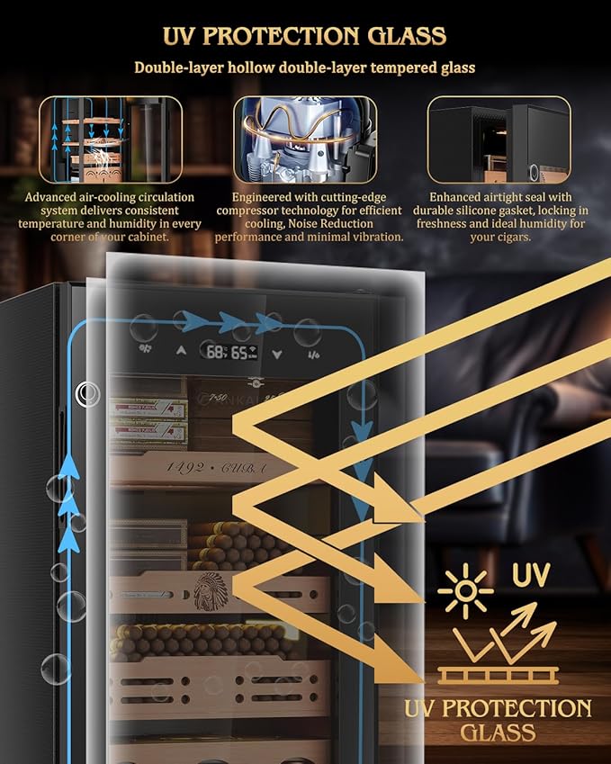 Electric Cigar Humidor Cabinet up to 600 Cigars, Temperature & Humidity Control System-75L Cooling Fridge with Cedar Wood Shelves Digital LED Screen Fingerprint Safety Lock Home & Commercial Use - Image 5