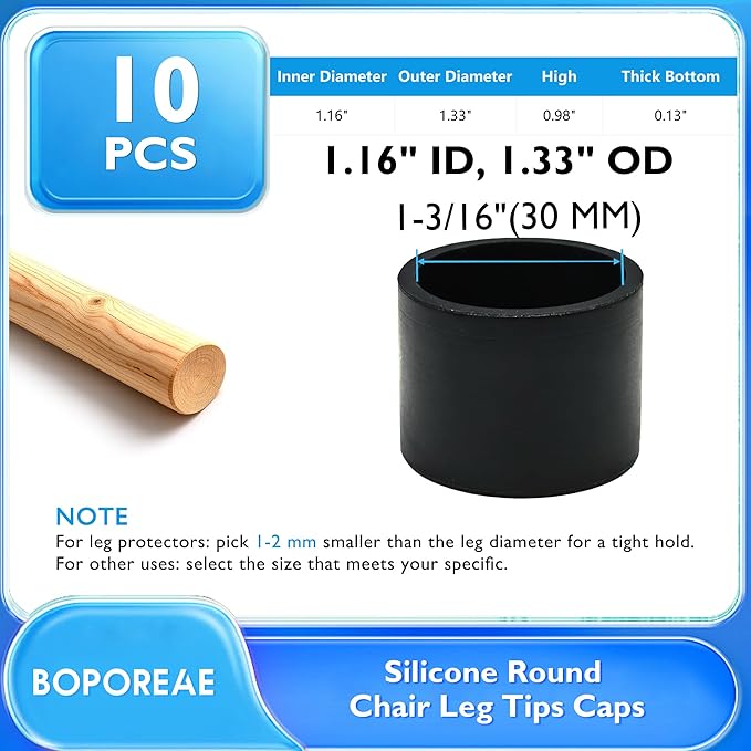 10 Pcs 1-3/16"(30 mm) Round Chair Leg Tips Caps, Silicone Rubber Furniture Leg Floor Protectors, Reduce Noise Folding Metal Chair Leg Cap Replacement for Bar Stool Leg Patio Indoor, Black - Image 9