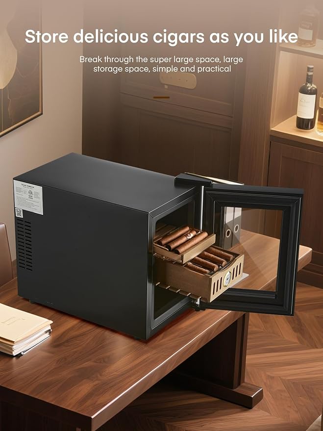 FOHERE Cigar Humidor Electric 18L with Temperature Control, Cigar Cooler with Humidity Control, Spanish Cedar Wood Shelves and Thermometer(190 Counts Capacity), Gift for Businees Partner - Image 6
