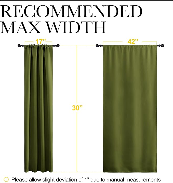 NICETOWN 2 Panels Blackout Curtains, Rod Pocket Thermal Insulated Drapes for Kitchen, Heavy Duty Small Window Treatment for Dorm Room, Studio Apartment, Basement (Olive Green, W42 x L30) - Image 6