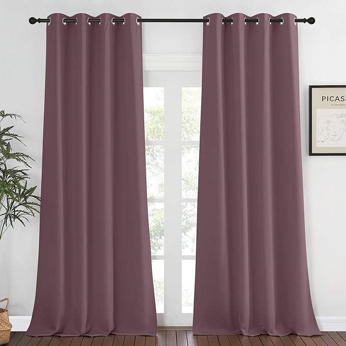 NICETOWN Blackout Window Curtain 90 inch Length - Room Darkening Thermal Insulated Grommet Large Window Treatment Light Blocking for Bedroom/Doorway (Dry Rose, 1 Panel, W52 x L90) by NICETOWN