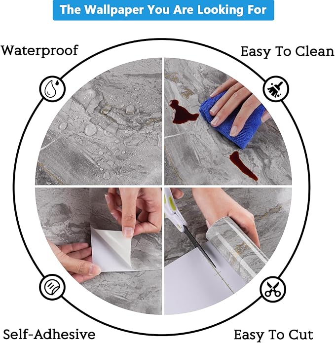 CRE8TIVE Slate Grey Gold Marble Wallpaper Peel and Stick Glossy Marble Contact Paper for Countertops Waterproof 12"x354" Thick Self Adhesive Removable Wallpaper for Bathroom Bedroom Cabinets Shelves - Image 9