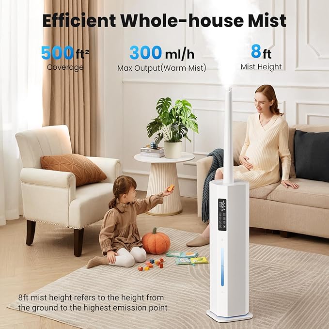 Humidifiers for Bedroom - GloryAir 2.38Gal/9L Top Fill Cool Mist Humidifier for Large Room 500ft² 120H Last with Auto Mode 7-Color Light Humidistat Aroma Box Quiet Humidifiers for Plants Baby & Adults - Image 2