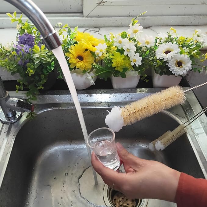 NewFerU Stainless Steel Soda Bottle Cleaning Brush Set in Natural Boar Bristle Wool Tip Long Handle, Flexible Bendable Thick Wire Cleaner for Narrow Neck Water Baby Bottles Straw Pipe Tube Flask (3) - Image 9