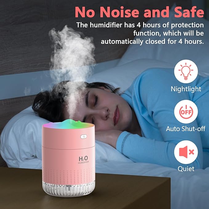 Portable Small Humidifiers for Bedroom Baby, Rechargeable Mini Cool Mist Plant Humidifier for Plants, Quiet Desktop Humidifier with 2 Working Modes & Colorful Night Light for Travel, Office, Bedroom - Image 4