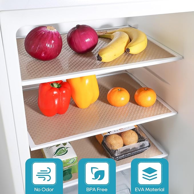 Beige Shelf Liners for Kitchen Cabinets Refrigerator Liners Waterproof & Oil-Proof Kitchen Cupboard Liner Drawer Mats EVA Material Non Adhesive Washable Fridge Liner for Shelves 35.4 x 236.2 Inches - Image 3