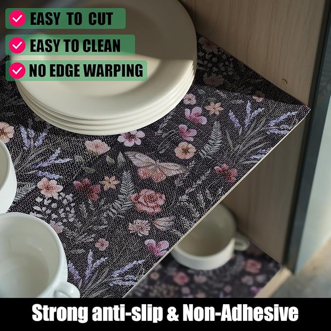 16IN x 10FT Butterfly Shelf and Drawer Liner for Kitchen Cabinets, Non-Adhesive and Strong Non-Slip Floral Shelf Cabinet Drawer Liners for Kitchen, Waterproof Cupboard Liners,Easy to Clean - Image 2