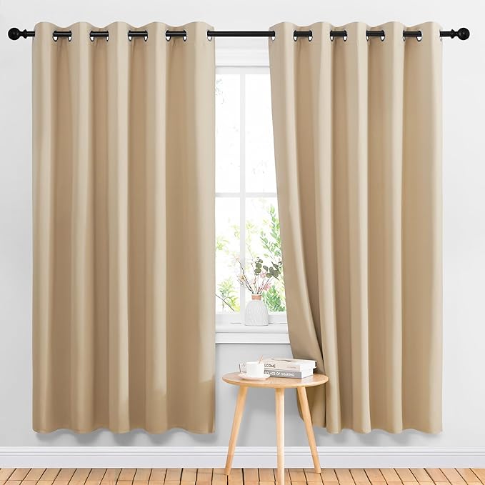NICETOWN Blackout Curtains Panels for Living Room, 2 Panels, 66 x 70 Inch, Biscotti Beige, 3 Pass Microfiber Noise Reducing Thermal Insulated Solid Ring Top Blackout Window Drapes by NICETOWN