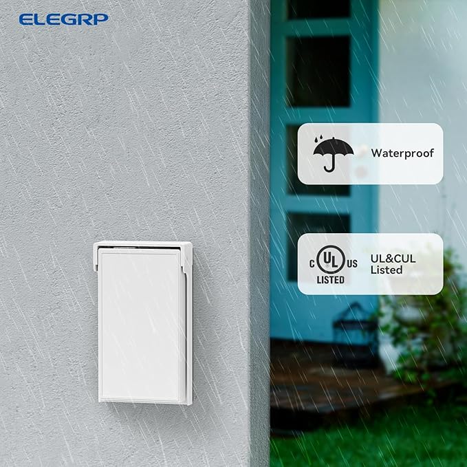 ELEGRP Vertical Outdoor Cover for Duplex Receptacles, Weatherproof Wall Plate, Outdoor Electrical Outlet Cover, Standard Size 1-Gang 4.85” x 2.82”, Thermoplastic, 2 Pack, White - Image 3