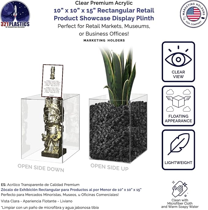 Acrylic Display Case for Collectibles 10" x 10" x 15" No Assembly Box for Figures Dolls Toys Memorabilia Dust Cover No Base 1 Side Open by Marketing Holders - Image 2
