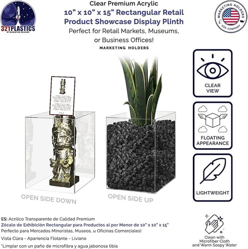 10" x 10" x 15" Acrylic Display Riser Box with One Open Side No Lid Versatile Clear Rectagular Plexiglass Retail Product Platform and Merchandise Storage Bin by Marketing Holders - Image 2