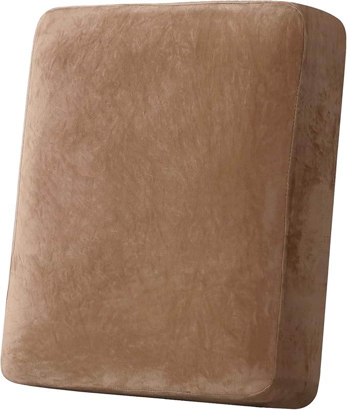 H.VERSAILTEX Velvet Stretch Couch Cushion Cover Plush Cushion Slipcover for Chair Cushion Furniture Protector Seat Cushion Sofa Cover (1 Piece Armchair Cushion Covers, Camel) by HVERSAILTEX