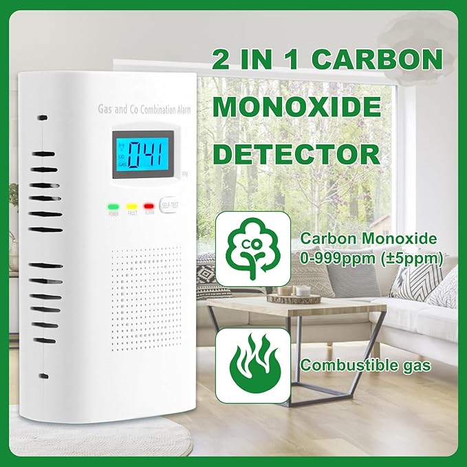 Combination Gas and Carbon Monoxide Detector Plug-in | CO Alarm & Natural Gas Combustible Detector | Digital Display, Battery Backup, Easy Install | for Home Kitchen Safety Monitoring 2-Pack - Image 2