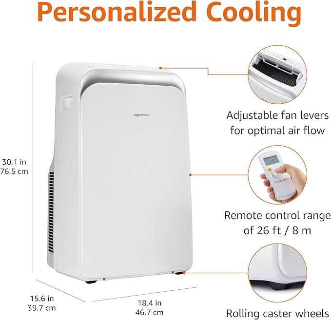Amazon Basics 4-In-1 Portable Air Conditioner with Remote, Timer, Sleep Mode, Auto Swing, Cool/Heat/Dry/Fan-Only Functions, 13500 BTU (ASHRAE), Cools Up to 550 Sqf, Energy Saving, White - Image 2