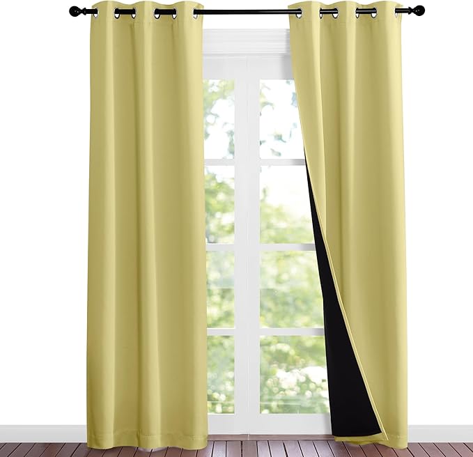 NICETOWN Paler Yellow Full Shade Curtain Panels, Pair of Thermal Insulated & Energy Efficiency Blackout Curtains for Living Room Windows, Lined Silky Performance Window Dressing (37" Wide x 84" Long) by NICETOWN