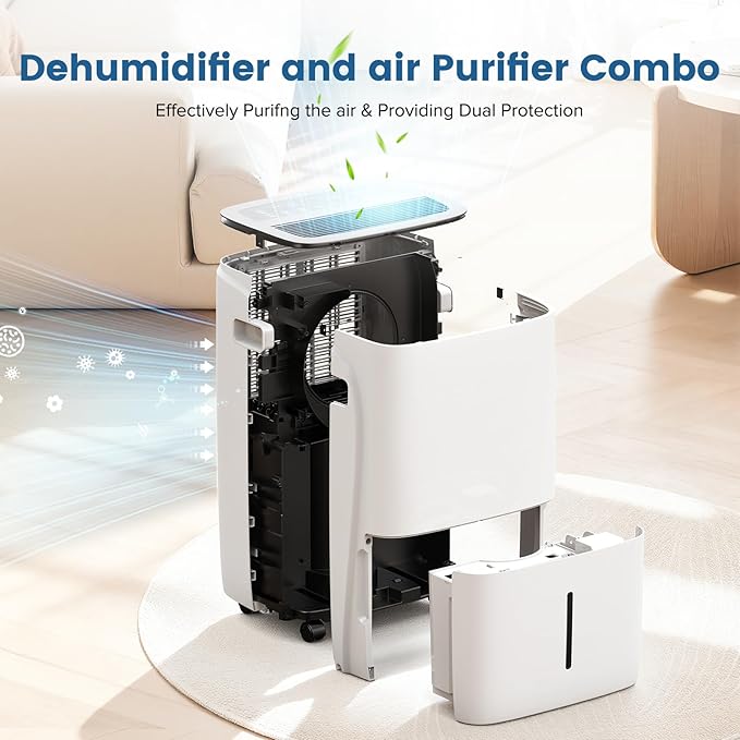150 Pint Dehumidifier for Basement and Home, Covers up to 6,500 Sq. Ft Rooms, High-Efficiency Compressor Dehumidifier with Drain Hose and 2.11 Gallons Water Tank, Auto Shut-Off, 24HR Timer - Image 5