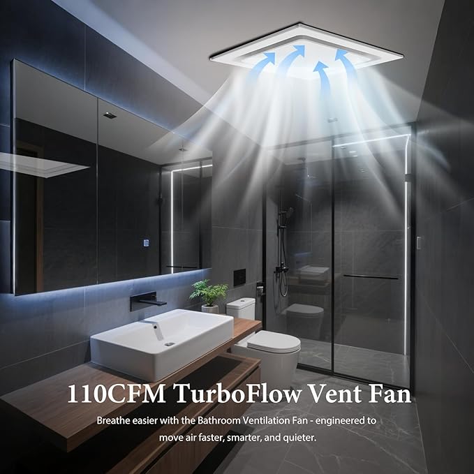 Bathroom Exhaust Fan 10" Panel Ultra Quiet without Light（8x8 Mount）, 110CFM, 4" Duct for Bathroom/Garage/Home - Image 3