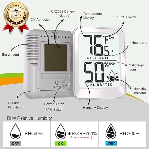 3 Pack Room Thermometer Indoor Hygrometer for Home, Digital Sensor Mini Humidity Gauge Meter, Temperature Humidity Monitor for Bedroom, Pet, Plant - Battery Included - Image 6