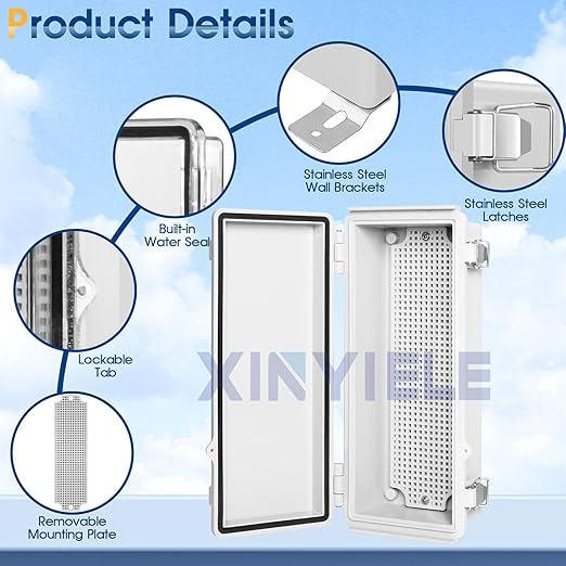 Waterproof Outdoor Project ABS Plastic Junction Box IP67 Weatherproof Dustproof Enclosure with Hinged Cover, Mounting Plate,Wall Brackets for Power Project (10.2"x4.3"x3.0") - Image 3