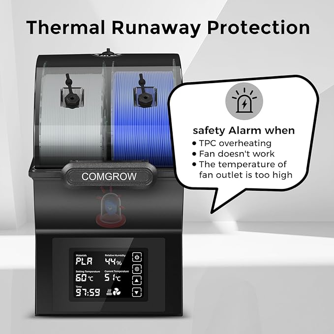 Comgrow Filament Dryer Box, SH02 Dry Box Filament Sealed Storage Box 3D Printer 2 Spools Holder with PTC Fast Heater, Filament Dehydrator with Touch Screen Compatible with PLA PETG TPU ABS 1.75/2.85mm - Image 5