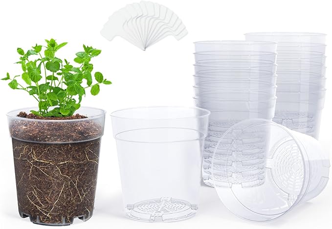 homenote Clear Nursery Pots for Plants,6.7 Inch Plant Pot for Planting Plastic Seedling with Drainage Holes Seed Starter Flower High Transparency with 20 Labels (15 Pack) by HOMENOTE