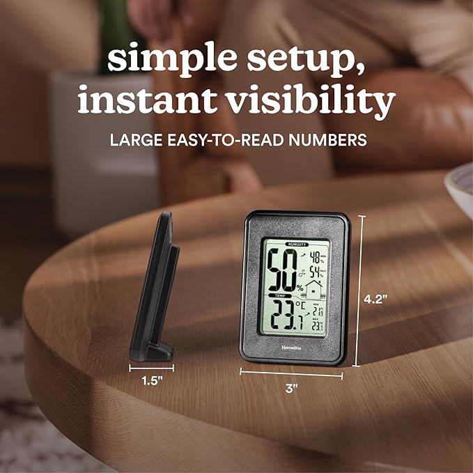 Homedics HM100 Indoor Humidity Monitor, Easy-Read Hygrometer to Monitor Indoor Air Comfort, Fahrenheit and Celsius, Battery-Operated Room Thermometer for Home - Image 7