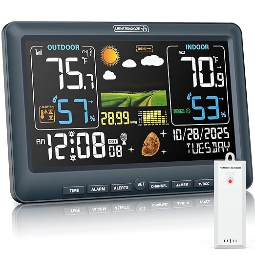 BluSon Weather Station Wireless Indoor Outdoor Thermometer, Color Display Digital Temperature Humidity Monitor with Atomic Clock, Weather Forecast, Adjustable Backlight, Home Weather Station, Blue by Unknown