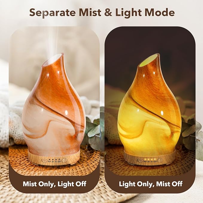 Essential Oil Diffuser, 120 ml Glass Aromatherapy Diffuser with 7 Color Lights, Auto Shut-Off and 4 Timer Settings, Ultrasonic Cool Mist Diffuser for Home Room Office (Dessert) - Image 4
