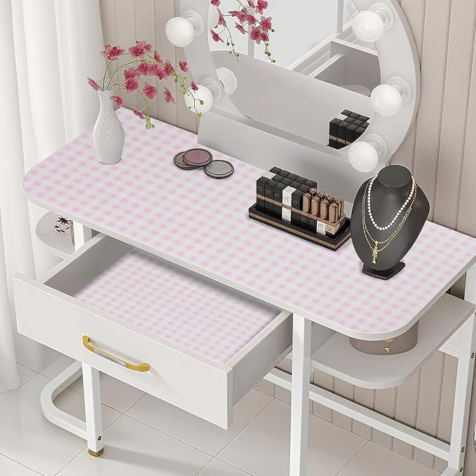Beautysaid Shelf and Drawer Liner for Kitchen Cabinet, Non Adhesive Non Slip Shelf Paper Waterproof Washable Thickened for Dresser Pantry Shelve Bathroom Protector Liner(Pink Checker,23.6 in x 10 FT) - Image 7