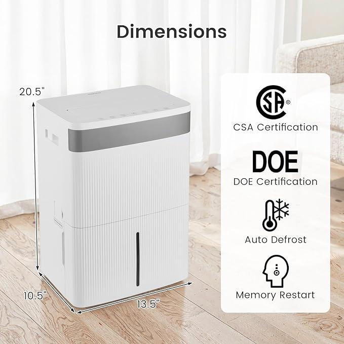 COSTWAY 4500 Sq.Ft Dehumidifier for Basement, Home Dehumidifier with Convenient Handle, 1.4 Gallon Tank, Auto Defrost, 24H Timer, 3-Color Indicator, Drain Hose & Wheels for Bathroom, Bedroom (74 pint) - Image 9