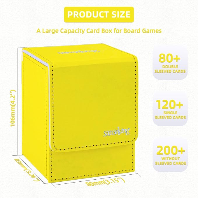 Magic Card Deck Box for MTG Single Deck Card Box fits 100+ TCG Sleeved Cards Tyvek® Paper Card Box Top Loading Card Boxes Magic Gift for MTG TCG CCG (Vertical,Yellow) - Image 2