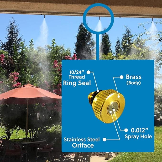 Micro-Mist Nozzle- Garden & Patio Misting System, Cooling Brass Nozzles with 0.012 Inch Size & 10/24 Inch Thread (Pack of 12) - Image 6