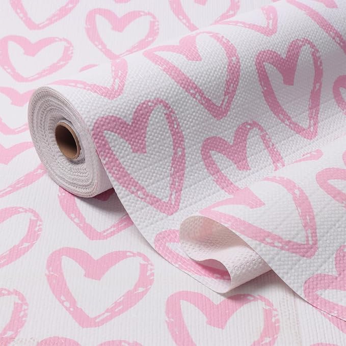 Heart Drawer Liner for Cabinets 16IN x 10FT,Shelf Liner Non-Adhesive and Strong Non-Slip Cabinet Drawer Liners for Kitchen,Table,Bookshelves,Waterproof Cupboard Liners,Pink by Amiitay