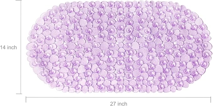 WELTRXE Pebbles Bath Mat Oval Non-Slip Bathtub Mat with Suction Cups, Drain Holes for Bathroom Showers, Tub, Machine Washable, BPA, Latex Free Safe Shower Mats, 27 x 14 Inch, Purple - Image 5