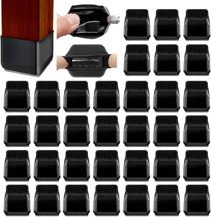 36Pcs Black Square Chair Leg Floor Protectors, High Elastic Felt Furniture Pads for Hardwood Floors, Silicone Floor Protectors for Chairs, Chair Leg Caps Covers Socks (Transparent, Large) by Joeyrras