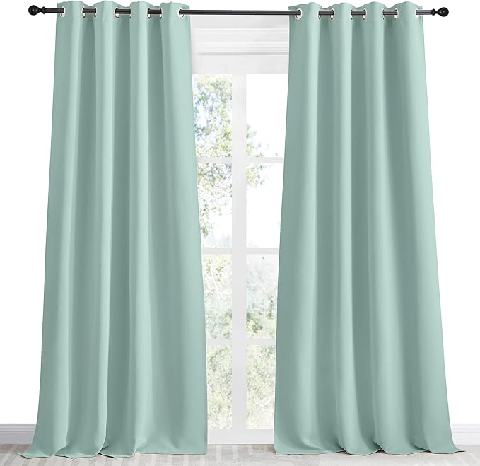 NICETOWN Kitchen Blackout Window Curtain Panel, Aqua Blue, 1 Panel, 55 by 96 inches Long, Home Fashion Thermal Insulated Solid Grommet Room Darkening Drape for Apartment - Image 2