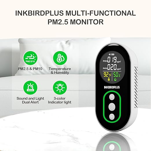 INKBIRDPLUS PM2.5 Indoor Air Quality Monitor, Portable PM2.5 PM10 and Temperature Humidity Detector, with Sound and Light Dual Alert, PM2.5 PM10 Indication, for Home, Office, School - Image 2