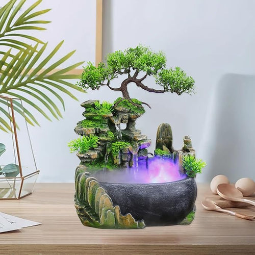 11-Inch Tabletop LED Waterfall Fountain with Atomizer – Quiet Resin Rockery Mist Humidifier for Bedroom, Office, Meditation or Gift Décor - Image 2