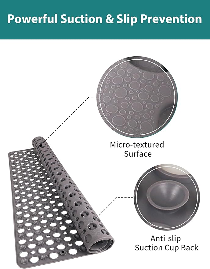 Extra Large Shower Mat, Yonala 47 x 32 Inch Non Slip Shower Mats for Inside Shower, Soft TPE Shower Floor Mat with Suction Cups and Drain Holes, Machine Washable Bathroom Shower Mat, Easy to Clean - Image 3