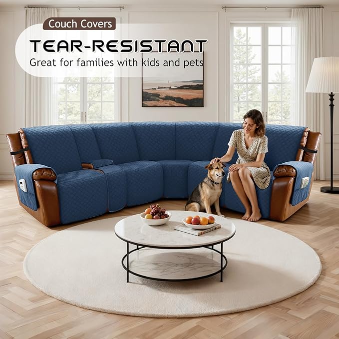 Arfntevss Recliner Sectional Couch Covers for Reclining Sectional L Shape Sofa Cover Non Slip Washable Recliner L Shaped Slipcover Middle Console Protector (1 Console Cover, Dark Blue) - Image 5