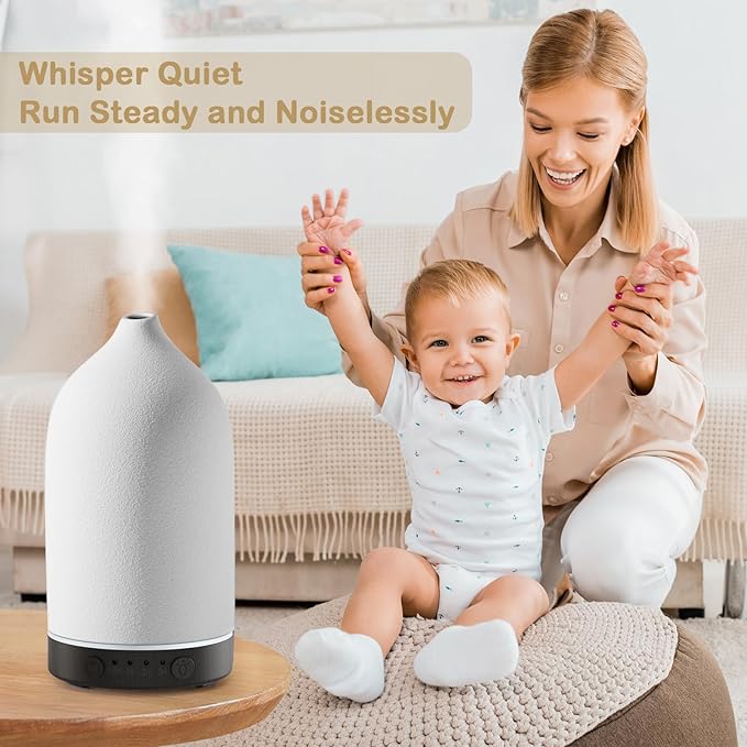 Diffuserlove Ceramic Diffuser 160ML Essential Oil Diffusers Aromatherapy Essential Oil Diffuser for Room Air Diffuser for Home Bedroom Stone Diffuser Black Wood Pattern Base (Size:6.8" H x 3.6" W) - Image 6
