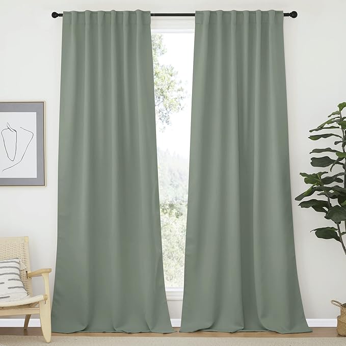 NICETOWN Window Treatment Curtains Room Darkening Draperies - (Greyish Green Color) 52 Width X 95 Drop, Room Darkening Blackout Curtains and Drapes for Bedroom by NICETOWN